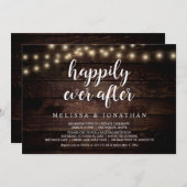 幸せな永遠の後、素朴なストリングライト、駆け落ち 招待状 (正面/裏面)
