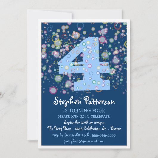 幸せな泡! カラフルな数誕生会 招待状 (正面)