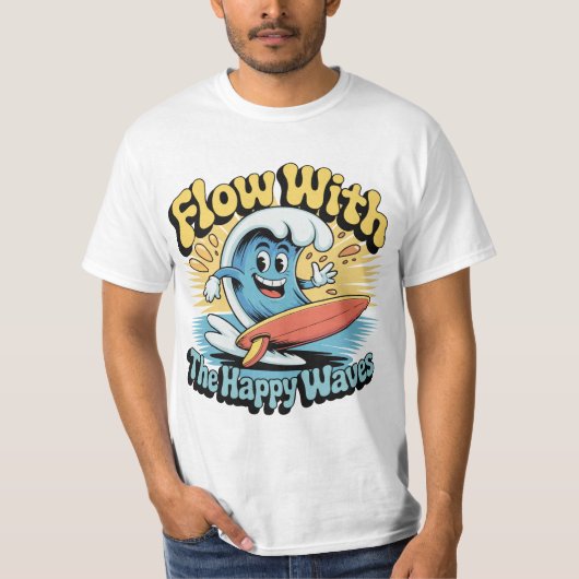 幸せな波に乗って サーフスタイル メンズTシャツ Tシャツ (正面)