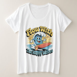 幸せな波に乗って レトロサーフヴィブス 女性用 プラスサイズTシャツ