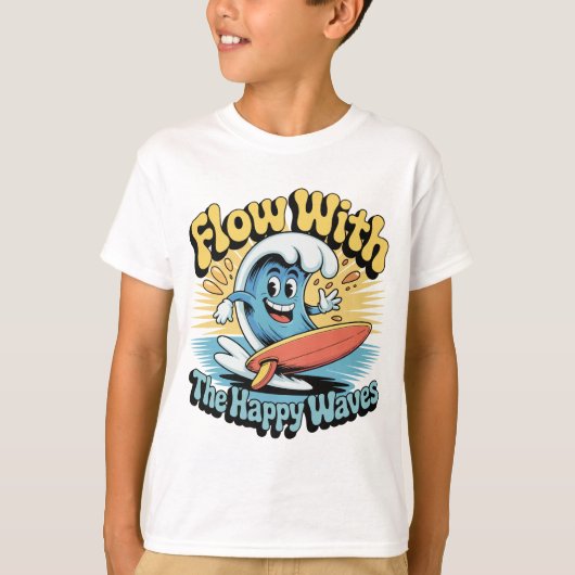 幸せな波に乗ろう キッズ サーフィンTシャツ Tシャツ (正面)