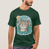 幸せな泳ぐ猫 - 海の夏ステッカー Tシャツ (正面)