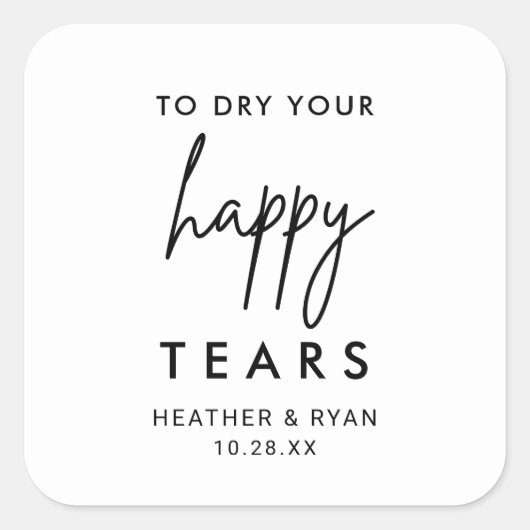 幸せな涙のティッシュパケ結婚ットを乾かす スクエアシール (正面)