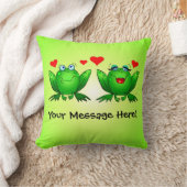 幸せな漫画のカエル愛ハートの緑 クッション (ブランケット)