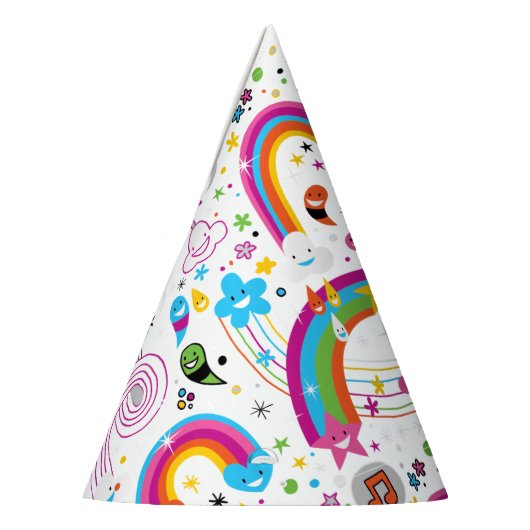 幸せな漫画の虹および形の継ぎ目が無いパターン パーティーハット (左)