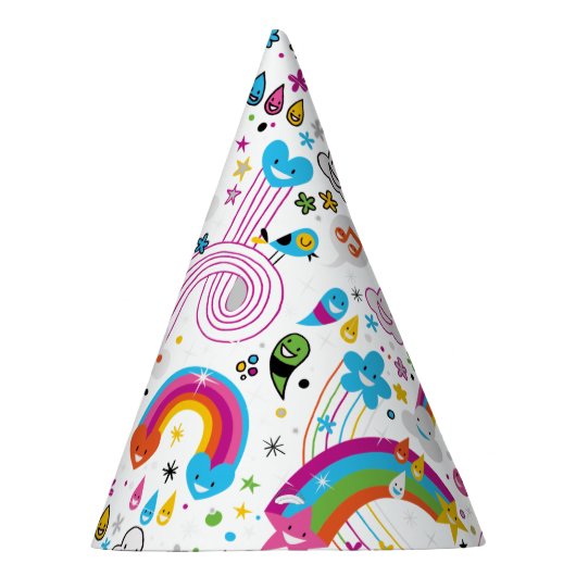 幸せな漫画の虹および形の継ぎ目が無いパターン パーティーハット (右)