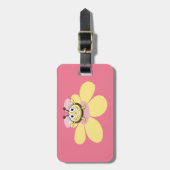 幸せな漫画の蜂のピンクのパーソナライズな子供 ラゲッジタグ (正面縦)