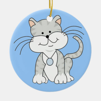 幸せな灰色の子猫 セラミックオーナメント