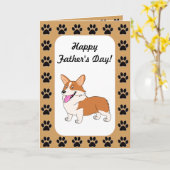 幸せな父の日のウェルシュコーギー カード (黄色い花)