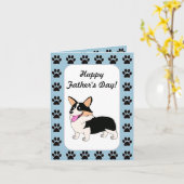 幸せな父の日の三色のコーギー カード (黄色い花)