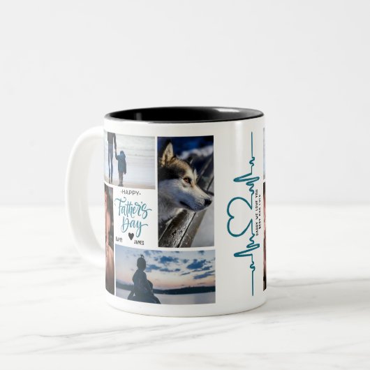 幸せな父の日の写真コラージュ名前をカスタムする ツートーンマグカップ (正面左)
