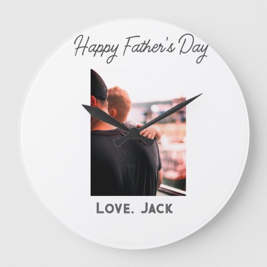 幸せな父の日の写真愛モダンの父シンプル父 ラージ壁時計 (正面)