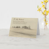 幸せな父の日の夫、草原の家のセピア色#4H カード (黄色い花)