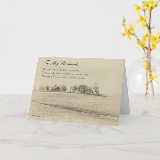 幸せな父の日の夫、草原の家のセピア色#4H カード (黄色い花)
