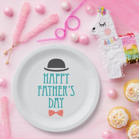 幸せな父の日の帽子及びちょうネクタイ|の紙皿 ペーパープレート (パーティー)