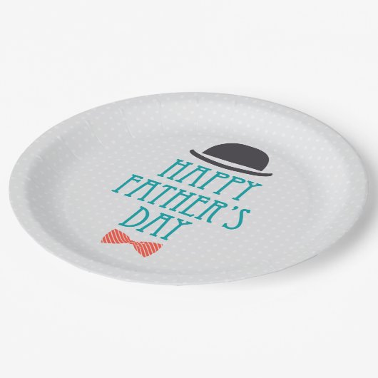 幸せな父の日の帽子及びちょうネクタイ|の紙皿 ペーパープレート (アングル)