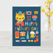 幸せな父の日の父猫 カード (黄色い花)