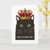 幸せな父の日の黒猫の身に着けている王冠 カード (黄色い花)