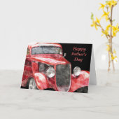 幸せな父の日光沢がある赤くクラシックなショー車 カード (黄色い花)