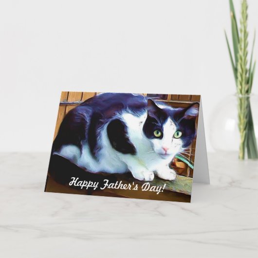 幸せな父の日白黒猫カード カード (正面)