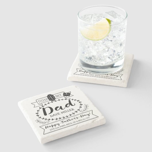 幸せな父の日第1 1つのパパのモノグラムのロゴ ストーンコースター (横)