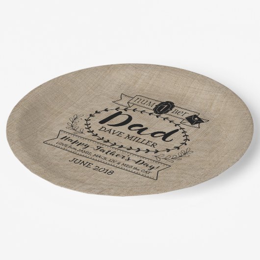 幸せな父の日第1 1つのパパのモノグラムのロゴ ペーパープレート (アングル)