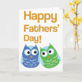 幸せな父の日-フクロウ カード (黄色い花)