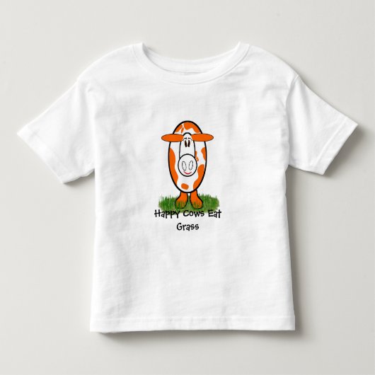幸せな牛は草を食べる - カスタマイズ可能 トドラーTシャツ (正面)