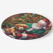 幸せな犬とクリスマス ペーパープレート (アングル)