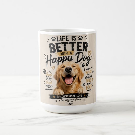 幸せな犬と一緒なら人生はもっと素敵 コーヒーマグカップ (中央)