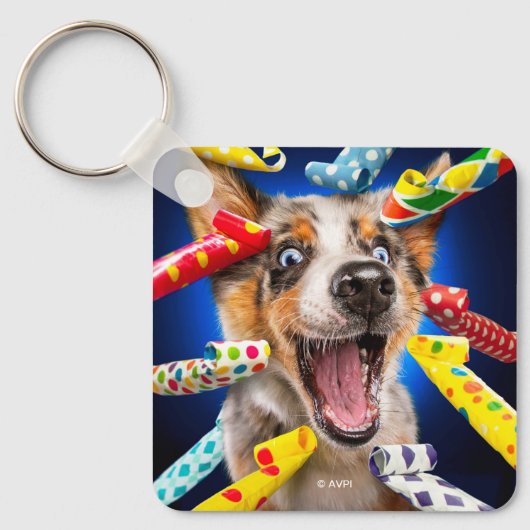 幸せな犬のパーティーブロワー キーホルダー (正面)