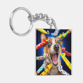 幸せな犬のパーティーブロワー キーホルダー (正面左)