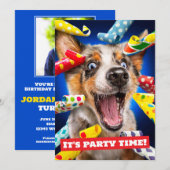 幸せな犬のパーティーブロワー 招待状 (正面/裏面)