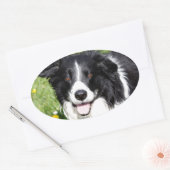 幸せな犬の写真 楕円形シール (封筒)