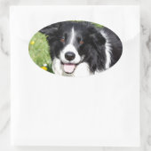 幸せな犬の写真 楕円形シール (バッグ)