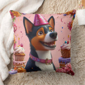 幸せな犬の誕生日お祝い クッション (ブランケット)