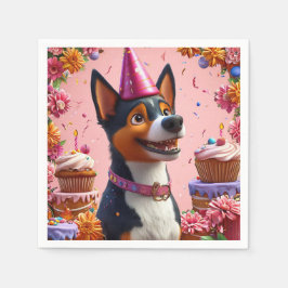 幸せな犬の誕生日お祝い スタンダードカクテルナプキン