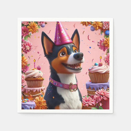 幸せな犬の誕生日お祝い スタンダードカクテルナプキン (正面)