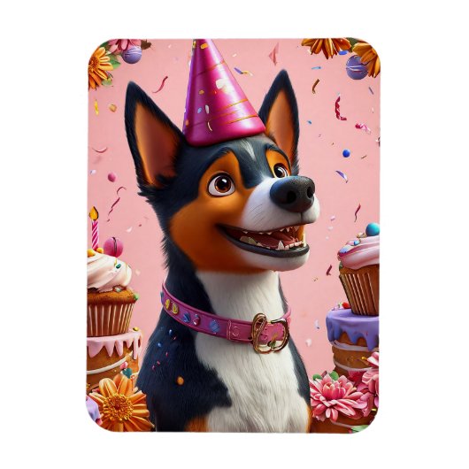 幸せな犬の誕生日お祝い マグネット (縦)