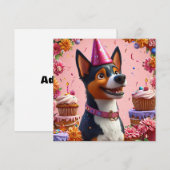 幸せな犬の誕生日お祝い 招待状 (正面/裏面)