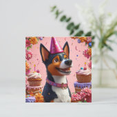 幸せな犬の誕生日お祝い 招待状 (スタンド正面)