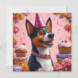 幸せな犬の誕生日お祝い 招待状