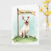 幸せな犬の誕生日カード カード (黄色い花)