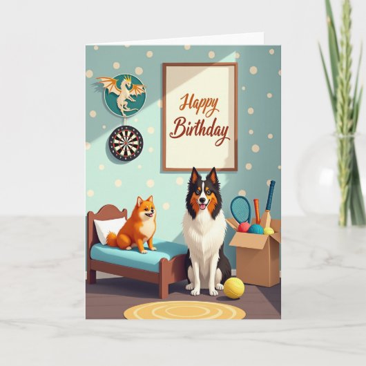 幸せな犬の誕生日ギフトカード カード (正面)
