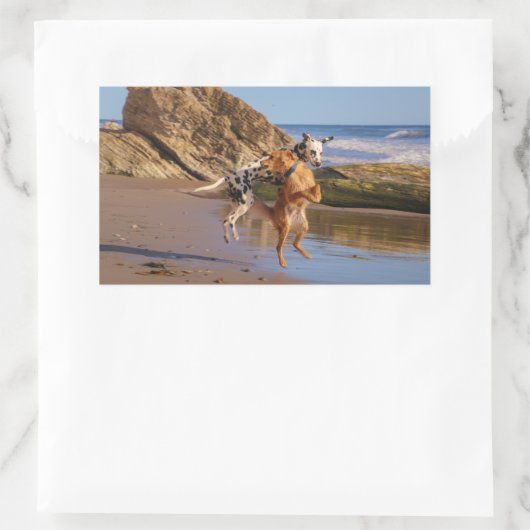 幸せな犬 長方形シール (バッグ)