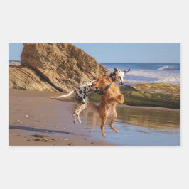 幸せな犬 長方形シール