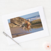 幸せな犬 長方形シール (封筒)