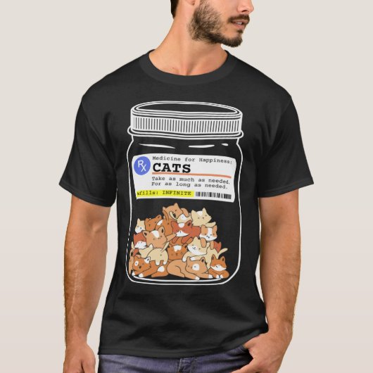 幸せな猫のための薬、猫ハッピーピル Tシャツ (正面)