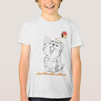 幸せな猫のキャラクター かわいいトラ猫の子猫 キッズTシャツ トライブレンドＴシャツ