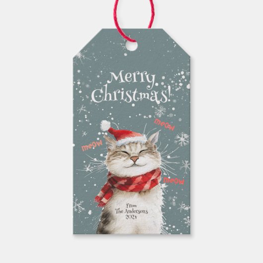 幸せな猫のクリスマスギフトタグ ギフトタグ (正面)